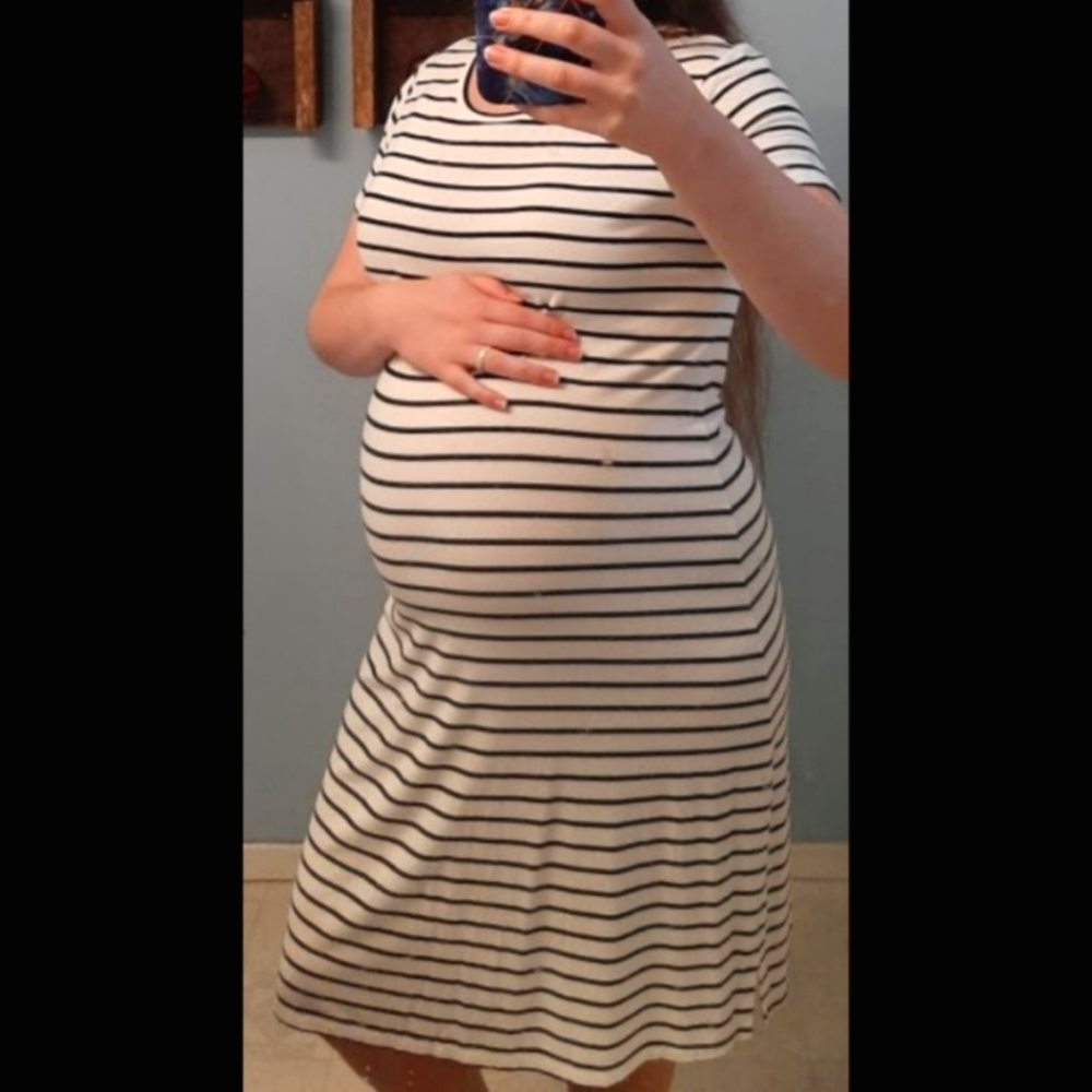 Liz Lange Black & White Striped Tshirt Maternity Dress M